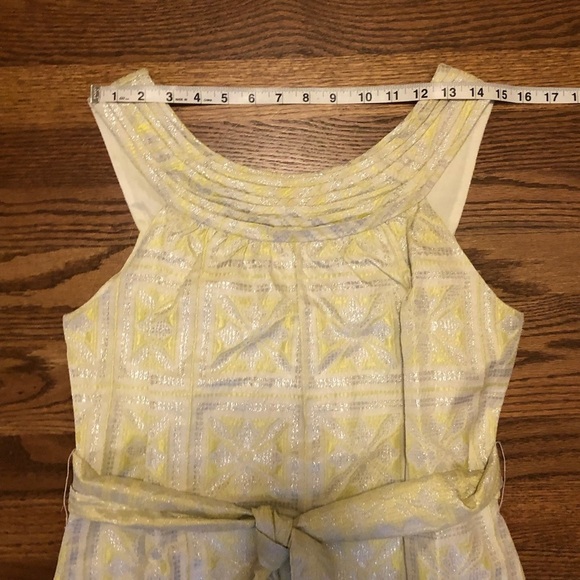 NWT! Eccoici Yellow Jacquard Sheath Dress w Waist Tie Retro Mod Party Dress - 6 - Picture 10 of 11